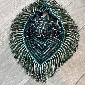 Tory Burch Navy Fringe Silk Scarf